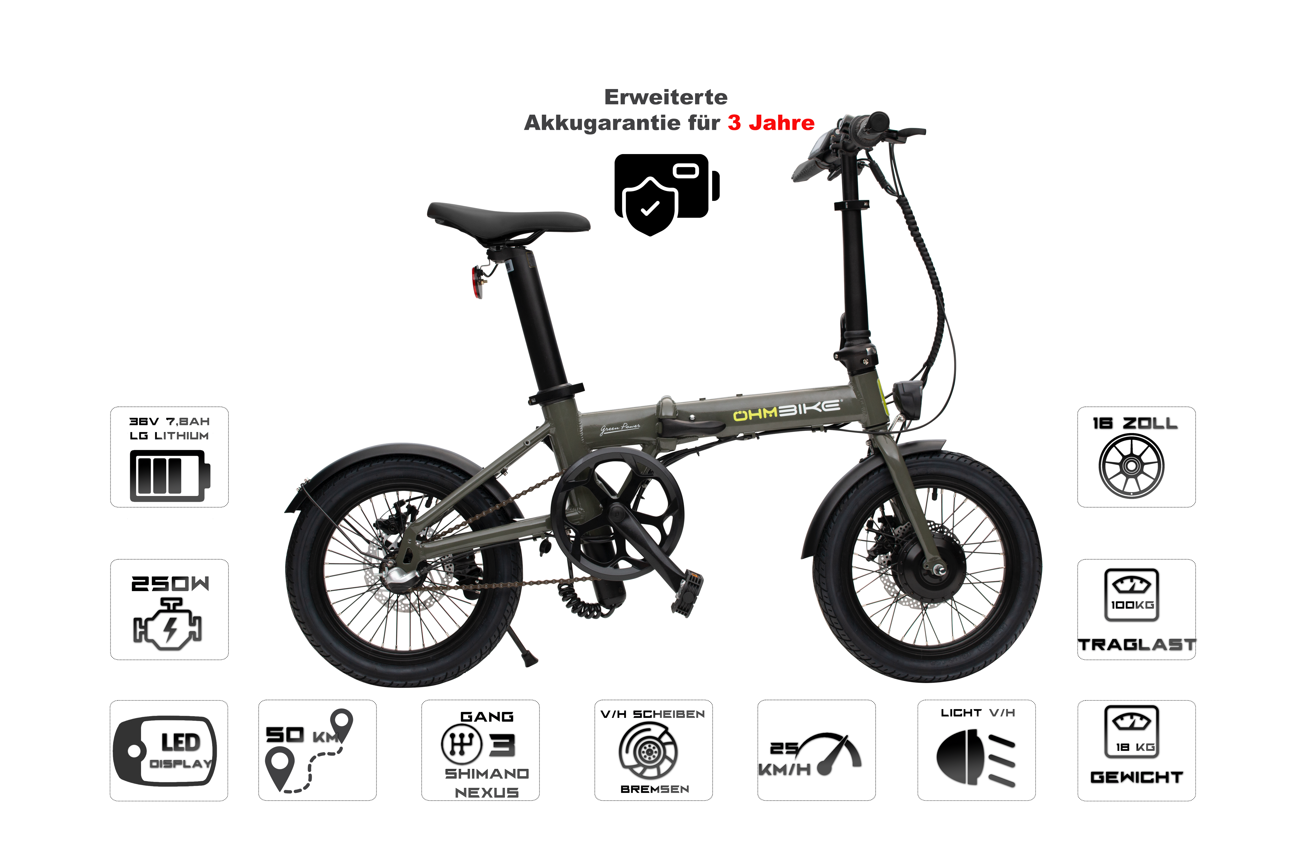 FaltRider von OhmBike Super Leichter Faltbare E Bike 16 Zoll in Koffer